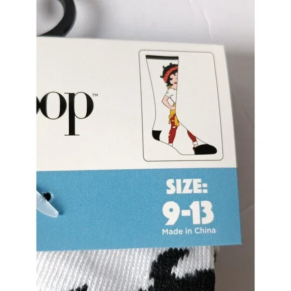 BETTY BOOP Crew Socks Size 9-13 Cartoon Graphic Print 1 Pair - Picture 4 of 6